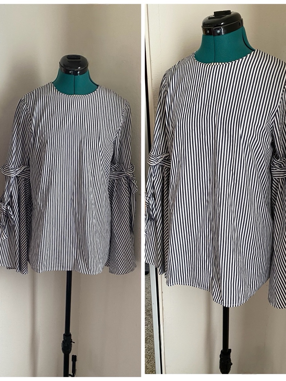 Cupio Blue & White Striped Bell-Sleeve Blouse S